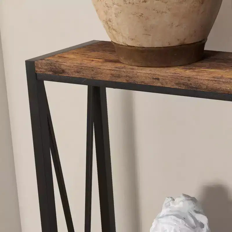 43'' Narrow Console Table with V Design, 2-Tier Entryway Table with Storage Shelf for Living Room
