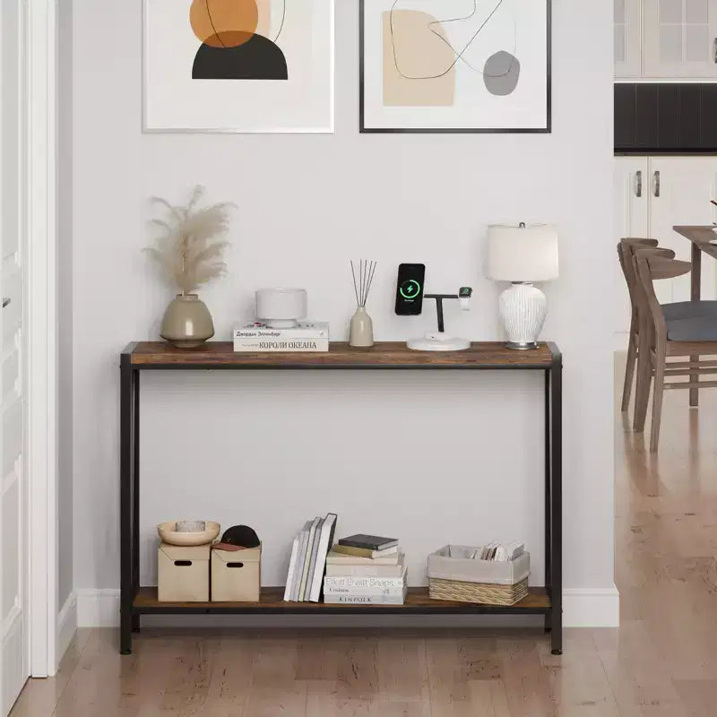 43'' Narrow Console Table with V Design, 2-Tier Entryway Table with Storage Shelf for Living Room