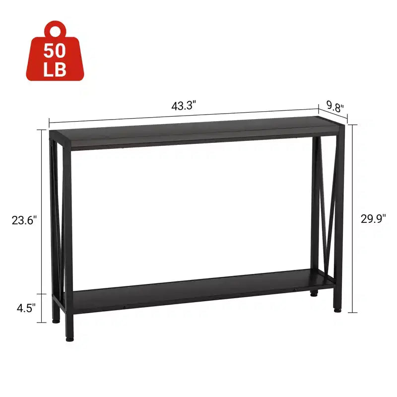 43'' Narrow Console Table with V Design, 2-Tier Entryway Table with Storage Shelf for Living Room