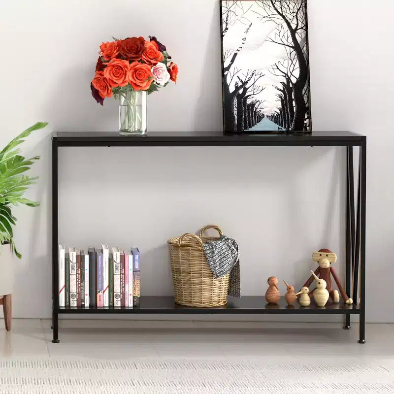 43'' Narrow Console Table with V Design, 2-Tier Entryway Table with Storage Shelf for Living Room