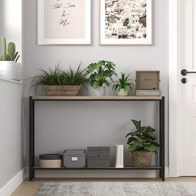 43'' Narrow Console Table with V Design, 2-Tier Entryway Table with Storage Shelf for Living Room