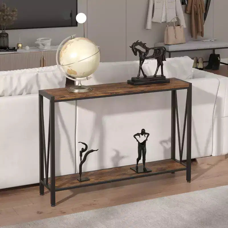 43'' Narrow Console Table with V Design, 2-Tier Entryway Table with Storage Shelf for Living Room