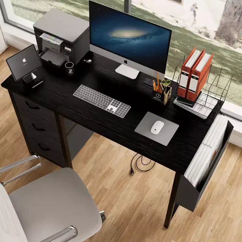 Modern Home Office Computer Desk with Darwers & Shelves,Teens Student Writing Desk with Side Bag for Study,Office,Studio