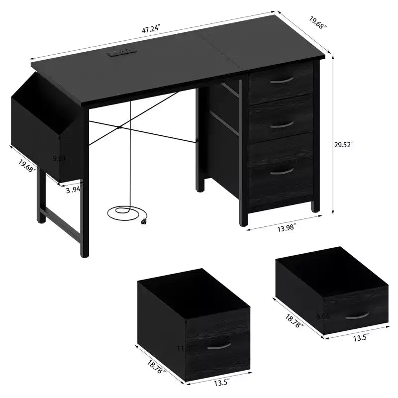 Modern Home Office Computer Desk with Darwers & Shelves,Teens Student Writing Desk with Side Bag for Study,Office,Studio
