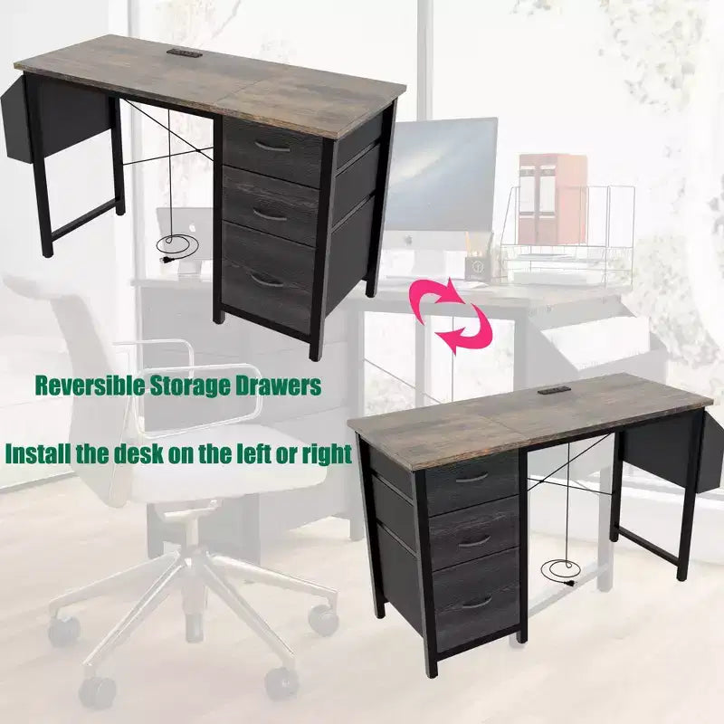 Scrivania moderna per computer da ufficio con cassetti e mensole, scrivania per studenti e ragazzi con borsa laterale per studio, ufficio, studio