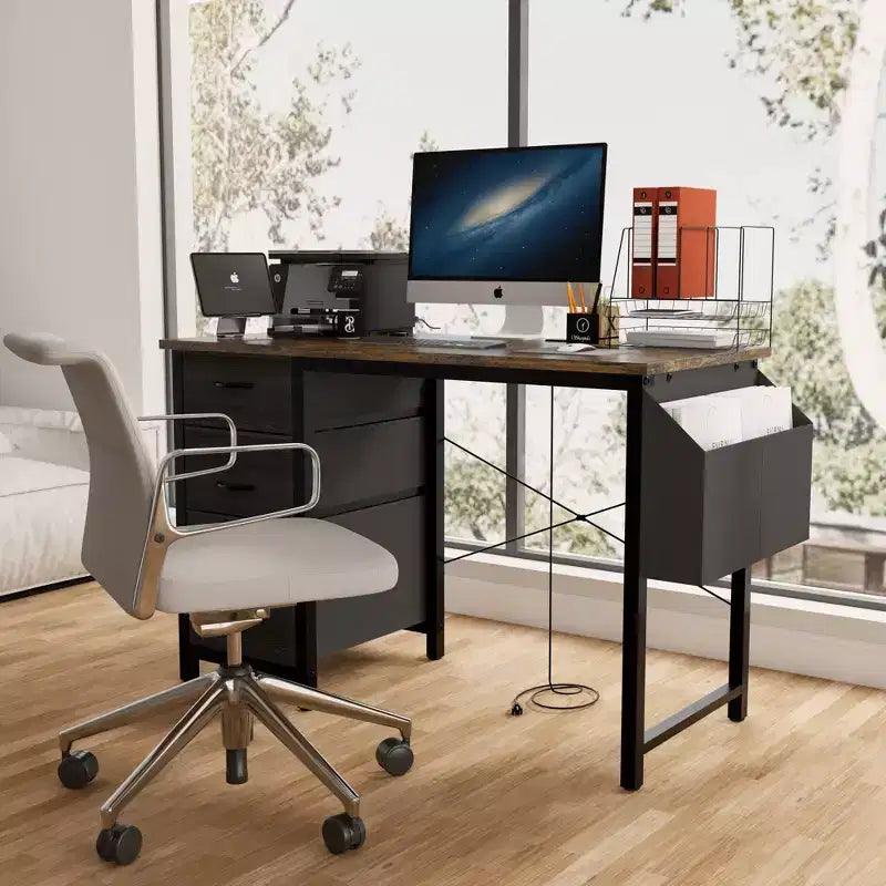 Modern Home Office Computer Desk with Darwers & Shelves,Teens Student Writing Desk with Side Bag for Study,Office,Studio