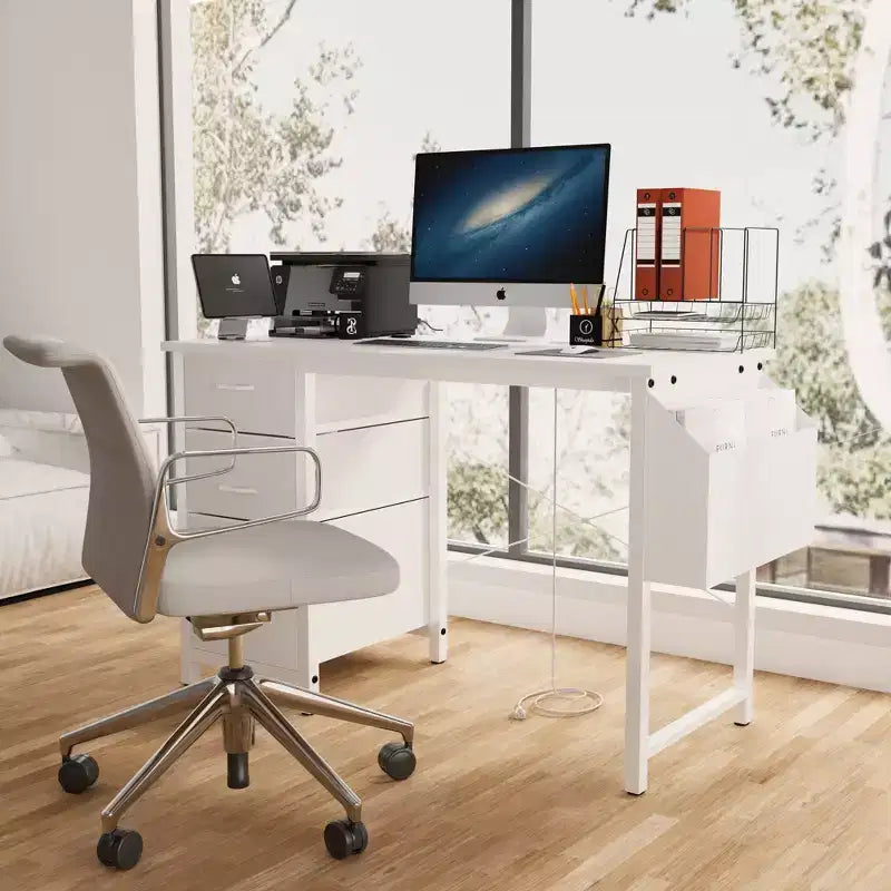 Modern Home Office Computer Desk with Darwers & Shelves,Teens Student Writing Desk with Side Bag for Study,Office,Studio