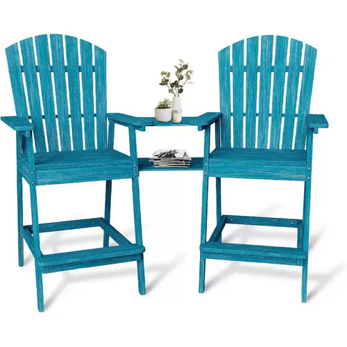 Acekool Lot de 2 chaises Adirondack de bar avec plateau de connexion, chaises de patio surélevées en bois naturel pour terrasse et jardin