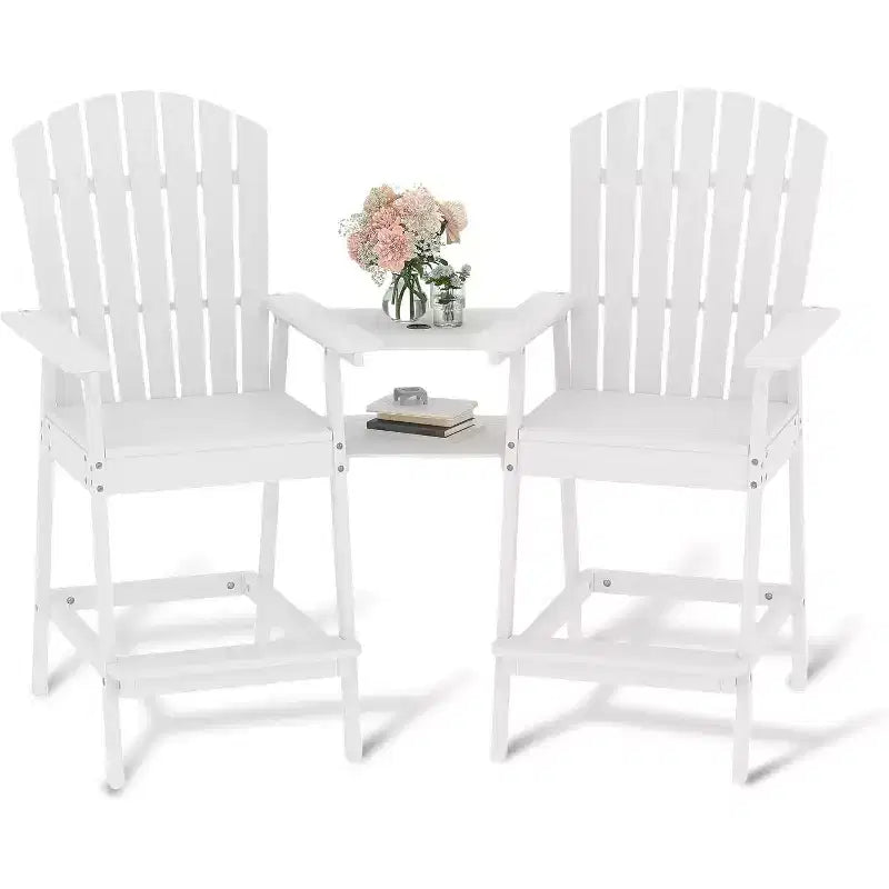 Acekool Sedie Adirondack da Bar Altezza 2 Pezzi con Tavolino Connettore, Sedie da Giardino Rialzate in Legno Naturale per Terrazzo e Cortile