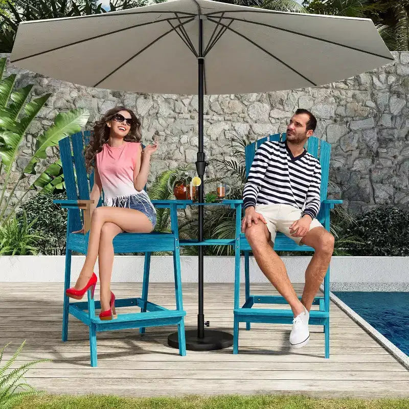 Acekool Sedie Adirondack da Bar Altezza 2 Pezzi con Tavolino Connettore, Sedie da Giardino Rialzate in Legno Naturale per Terrazzo e Cortile
