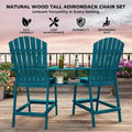 Acekool Bar Height Adirondack Chairs Set of 2 with Connecting Tray, Natural Wood Elevated Patio Chairs for Deck & Backyard