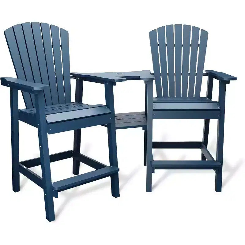 Acekool Set Adirondack da Bar con Sgabello in Poliestere Riciclato - 2 Sedie Resistenti alle Intemperie con Vassoio di Collegamento