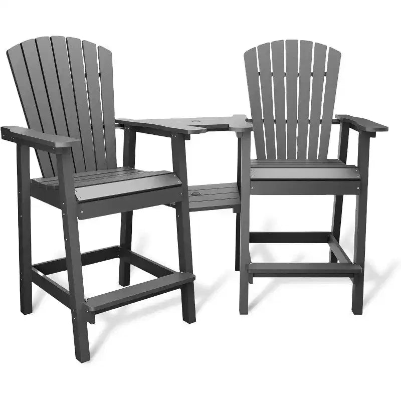Acekool Set Adirondack da Bar con Sgabello in Poliestere Riciclato - 2 Sedie Resistenti alle Intemperie con Vassoio di Collegamento