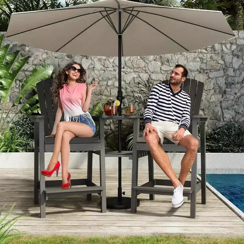 Acekool Set Adirondack da Bar con Sgabello in Poliestere Riciclato - 2 Sedie Resistenti alle Intemperie con Vassoio di Collegamento