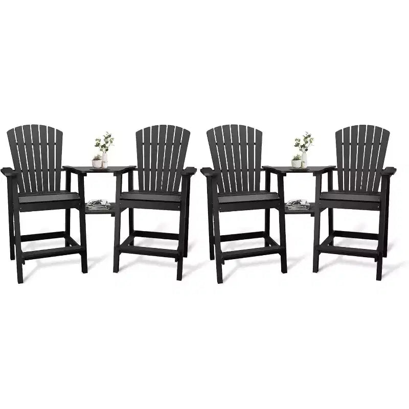 Acekool Set di 2 Sgabelli da Bar Adirondack in Polietilene Riciclato con Vassoio Connettore - Sedie da Esterno Altezza Bar per Patio e Terrazzo