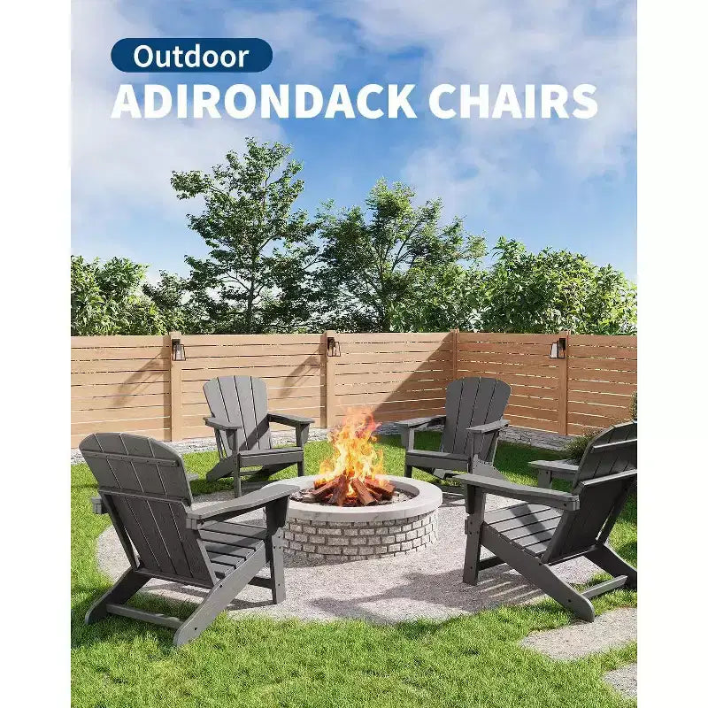 Poltrona Acekool Oversize Adirondack in plastica HDPE resistente alle intemperie con texture effetto legno, capacità 172 kg, sedia da esterno per patio e braciere, nera