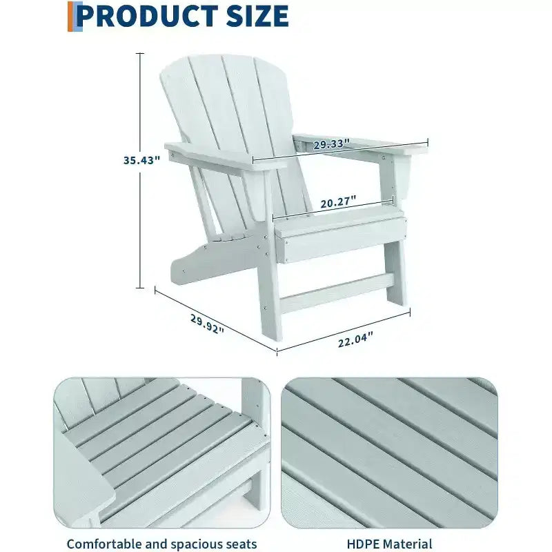 Poltrona Acekool Oversize Adirondack in plastica HDPE resistente alle intemperie con texture effetto legno, capacità 172 kg, sedia da esterno per patio e braciere, nera