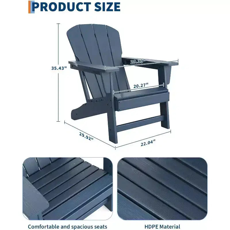 Poltrona Acekool Oversize Adirondack in plastica HDPE resistente alle intemperie con texture effetto legno, capacità 172 kg, sedia da esterno per patio e braciere, nera