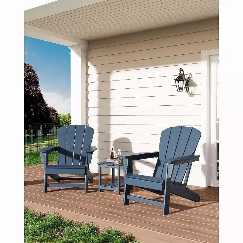 Poltrona Acekool Oversize Adirondack in plastica HDPE resistente alle intemperie con texture effetto legno, capacità 172 kg, sedia da esterno per patio e braciere, nera