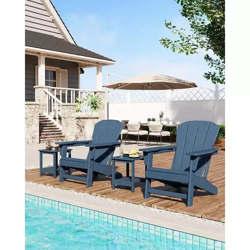 Poltrona Acekool Oversize Adirondack in plastica HDPE resistente alle intemperie con texture effetto legno, capacità 172 kg, sedia da esterno per patio e braciere, nera