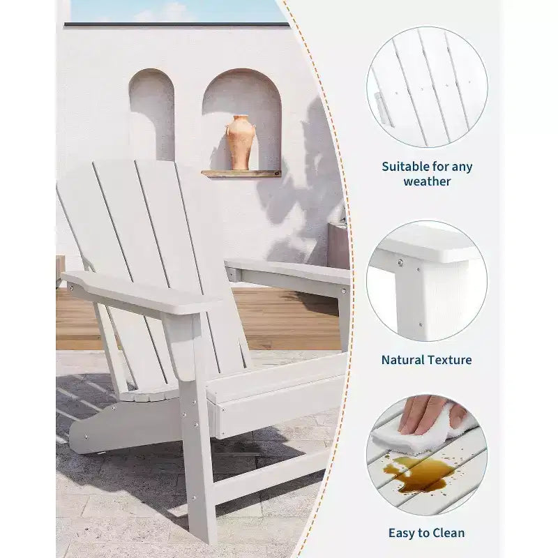 Poltrona Acekool Oversize Adirondack in plastica HDPE resistente alle intemperie con texture effetto legno, capacità 172 kg, sedia da esterno per patio e braciere, nera