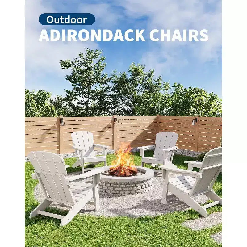 Poltrona Acekool Oversize Adirondack in plastica HDPE resistente alle intemperie con texture effetto legno, capacità 172 kg, sedia da esterno per patio e braciere, nera