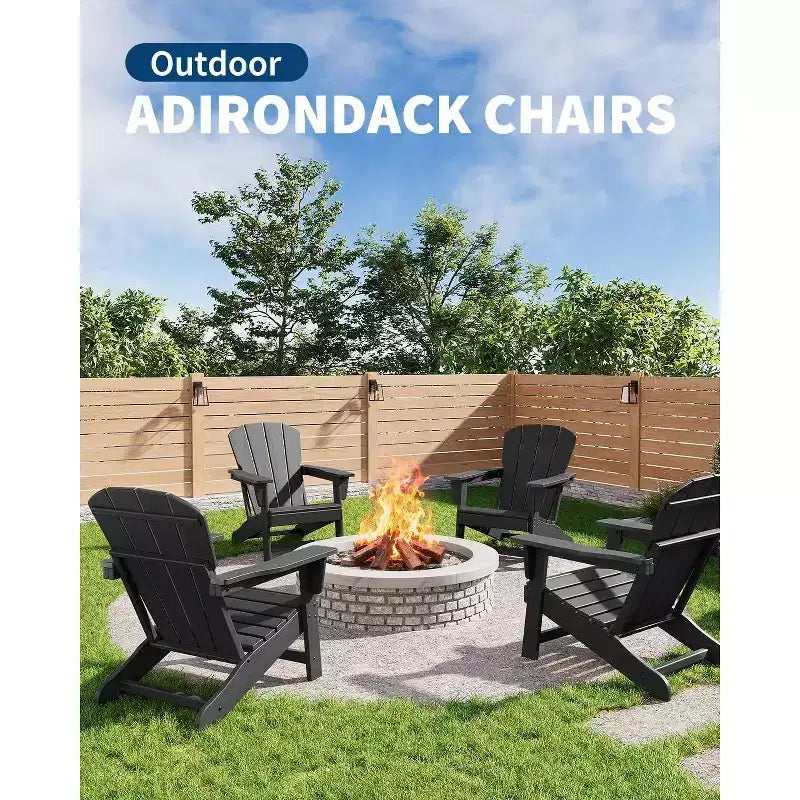 Poltrona Acekool Oversize Adirondack in plastica HDPE resistente alle intemperie con texture effetto legno, capacità 172 kg, sedia da esterno per patio e braciere, nera