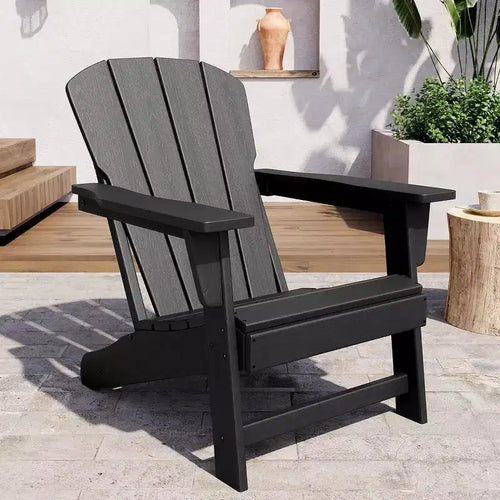 Acekool Oversize Adirondack Chair  Weather-Resistant HDPE Plastic with Wood Texture, 380 lb Capacity, Outdoor Patio Firepit Chair Black
