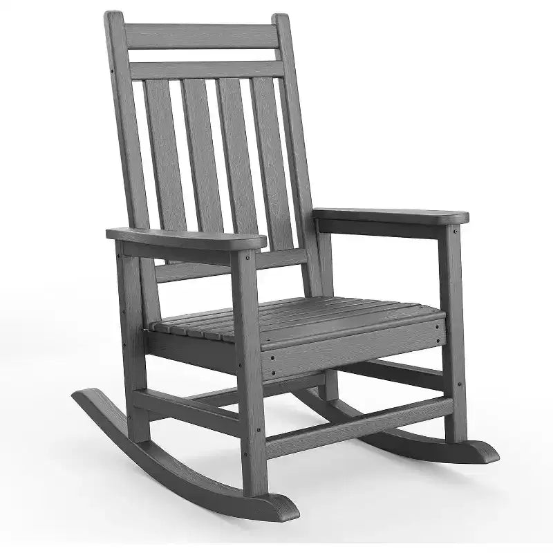 Set Acekool con 1 sedia a dondolo per esterni, sedie a dondolo Adirondack in HDPE resistenti alle intemperie con venature del legno, portata 172 kg, nero