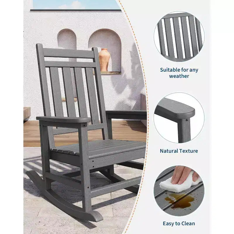 Set Acekool con 1 sedia a dondolo per esterni, sedie a dondolo Adirondack in HDPE resistenti alle intemperie con venature del legno, portata 172 kg, nero
