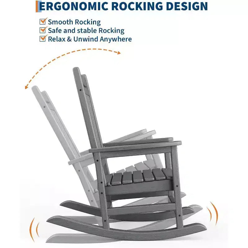 Set Acekool con 1 sedia a dondolo per esterni, sedie a dondolo Adirondack in HDPE resistenti alle intemperie con venature del legno, portata 172 kg, nero