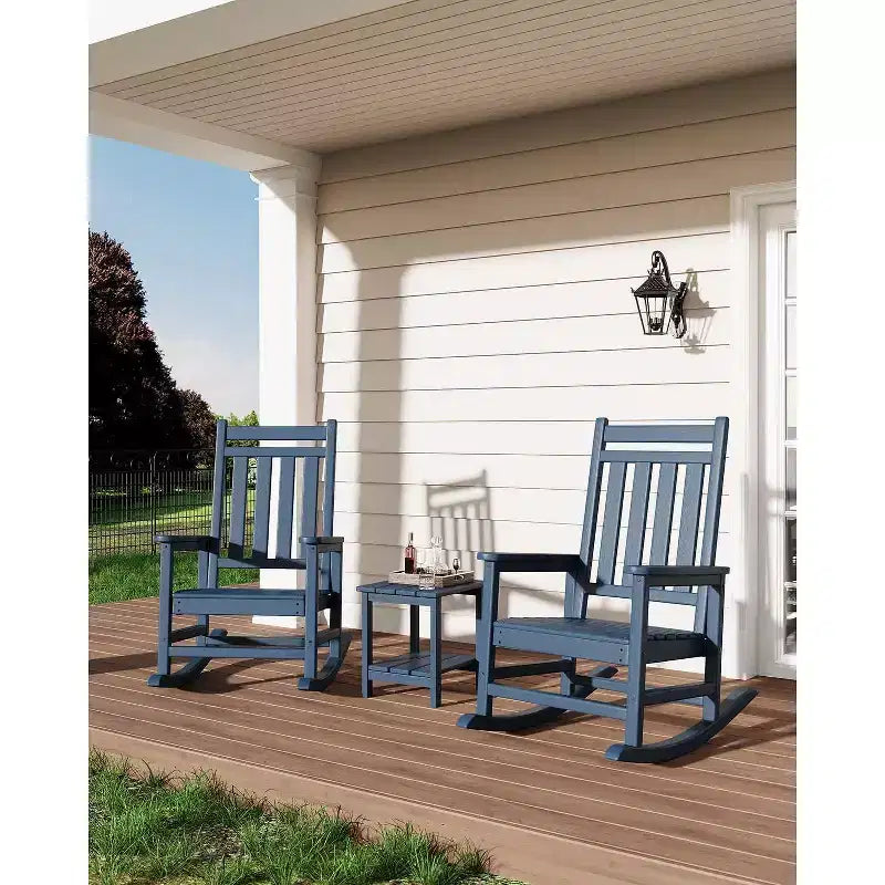 Set Acekool con 1 sedia a dondolo per esterni, sedie a dondolo Adirondack in HDPE resistenti alle intemperie con venature del legno, portata 172 kg, nero