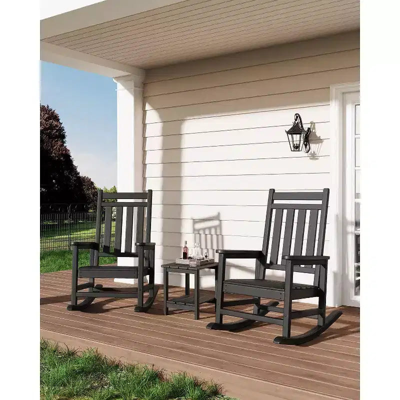 Set Acekool con 1 sedia a dondolo per esterni, sedie a dondolo Adirondack in HDPE resistenti alle intemperie con venature del legno, portata 172 kg, nero