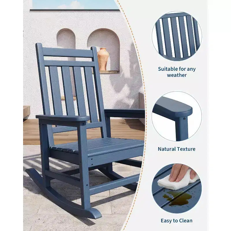 Set Acekool con 1 sedia a dondolo per esterni, sedie a dondolo Adirondack in HDPE resistenti alle intemperie con venature del legno, portata 172 kg, nero