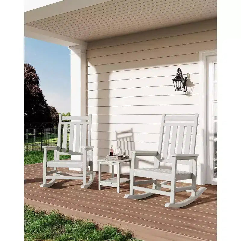 Set Acekool con 1 sedia a dondolo per esterni, sedie a dondolo Adirondack in HDPE resistenti alle intemperie con venature del legno, portata 172 kg, nero