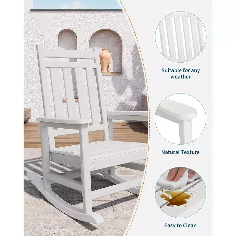 Set Acekool con 1 sedia a dondolo per esterni, sedie a dondolo Adirondack in HDPE resistenti alle intemperie con venature del legno, portata 172 kg, nero