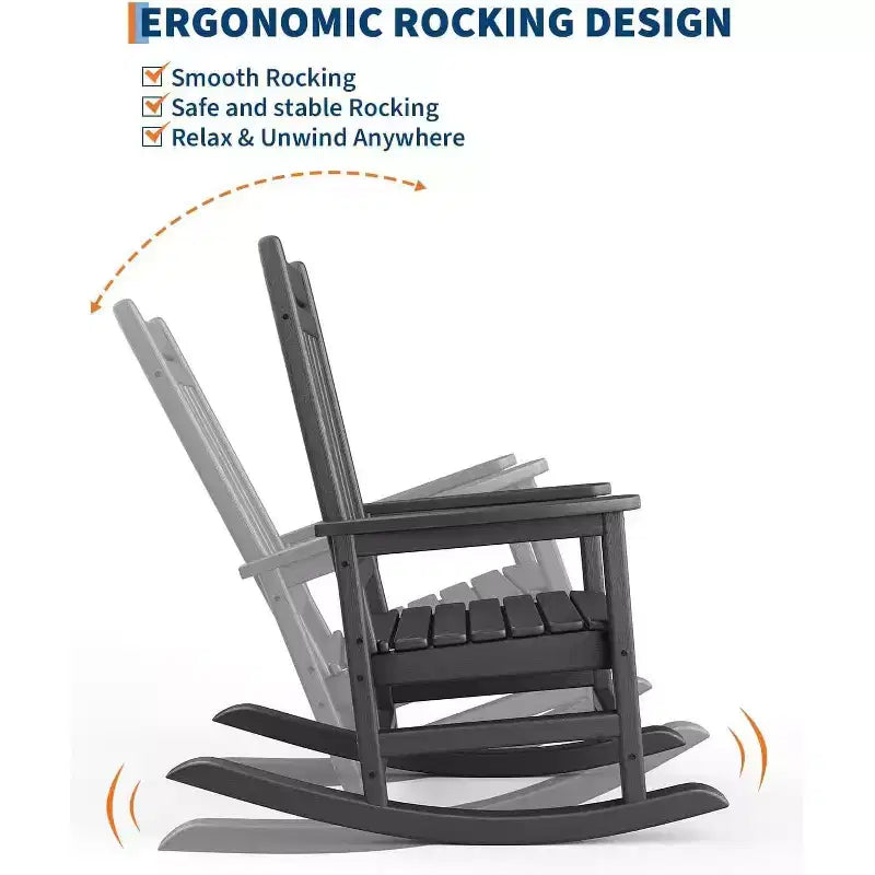 Set Acekool con 1 sedia a dondolo per esterni, sedie a dondolo Adirondack in HDPE resistenti alle intemperie con venature del legno, portata 172 kg, nero
