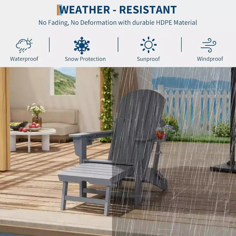 Fauteuil à bascule pliant Adirondack Acekool 4 en 1 avec pouf rétractable et doubles porte-gobelets, ensemble de fauteuils à bascule d'extérieur en PEHD