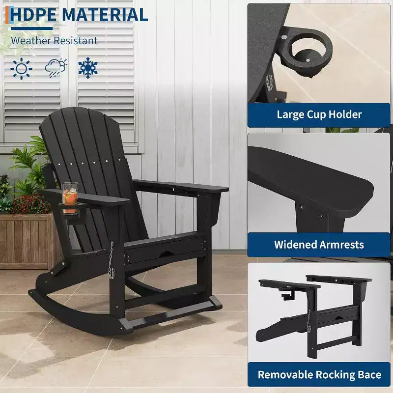 Fauteuil à bascule pliant Adirondack Acekool 4 en 1 avec pouf rétractable et doubles porte-gobelets, ensemble de fauteuils à bascule d'extérieur en PEHD
