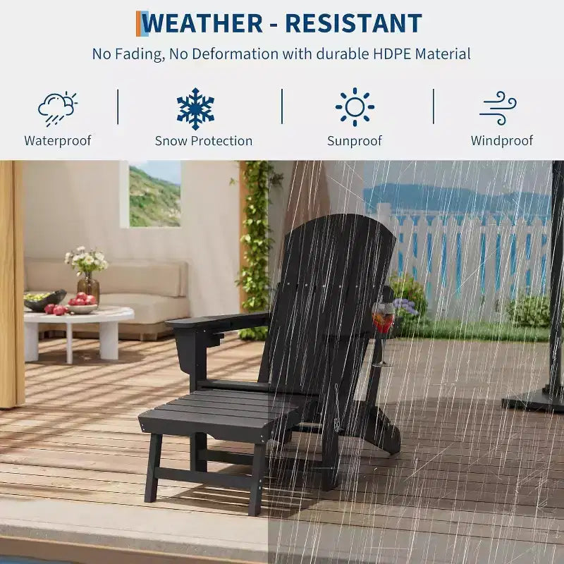 Fauteuil à bascule pliant Adirondack Acekool 4 en 1 avec pouf rétractable et doubles porte-gobelets, ensemble de fauteuils à bascule d'extérieur en PEHD