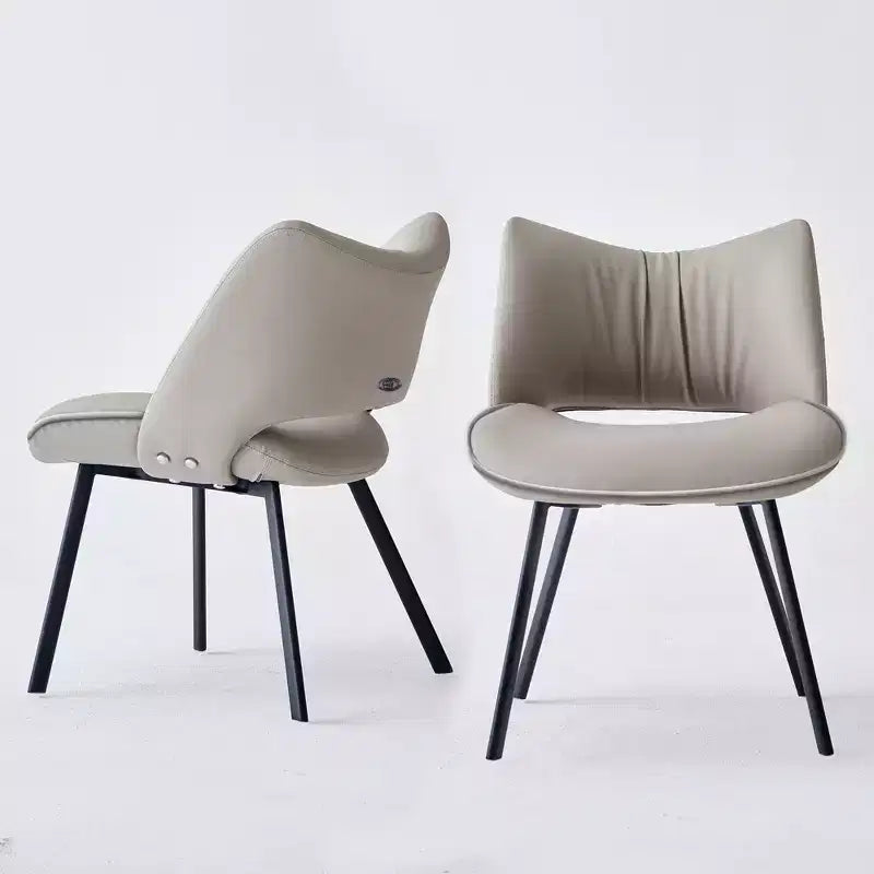 Sedia da pranzo moderna imbottita con schienale curvo e gambe in metallo nero - Grigio chiaro