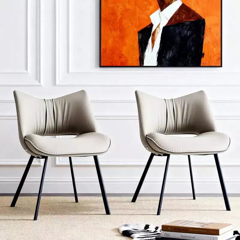 Chic Modern Upholstered Dining Chair with Curved Back and Black Metal Legs - Light Grey
