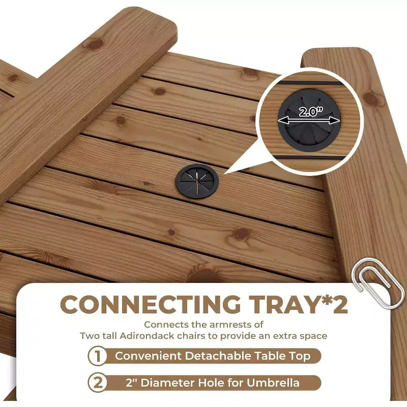 Set di 2 sedie Adirondack da esterno alte da bar con vassoio e foro per ombrellone, sedie Adirondack alte da balcone per patio, ponte, veranda