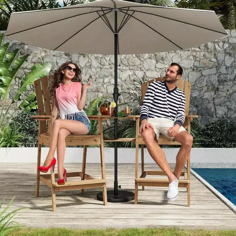 Set di 2 sedie Adirondack da esterno alte da bar con vassoio e foro per ombrellone, sedie Adirondack alte da balcone per patio, ponte, veranda
