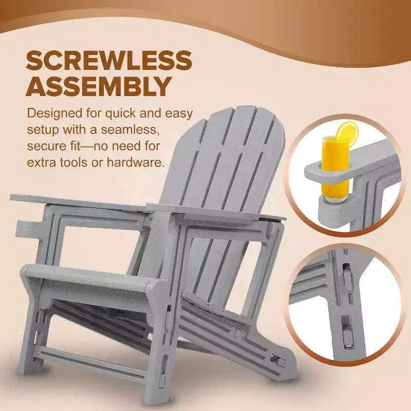 Sedia Adirondack - Resistente alle intemperie in HDPE, montaggio in 5 minuti senza attrezzi né hardware, sedie da patio, da falò o da giardino, grigio