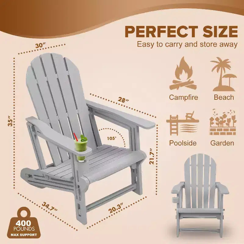 Sedia Adirondack - Resistente alle intemperie in HDPE, montaggio in 5 minuti senza attrezzi né hardware, sedie da patio, da falò o da giardino, grigio
