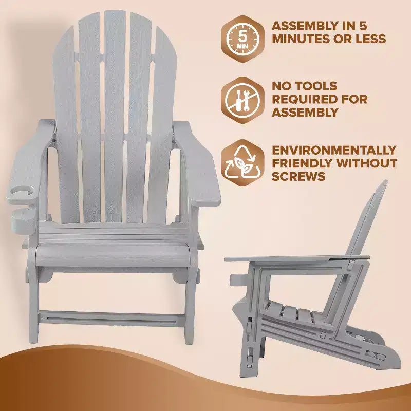 Sedia Adirondack - Resistente alle intemperie in HDPE, montaggio in 5 minuti senza attrezzi né hardware, sedie da patio, da falò o da giardino, grigio