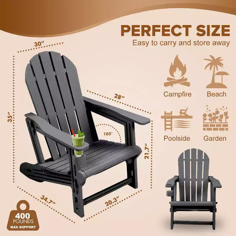 Sedia Adirondack - HDPE Resistente alle Intemperie, Nessun Attrezzo o Ferramenta Richiesto, Assemblaggio in 5 Minuti, Sedie da Patio, Focolare o Giardino, Nero