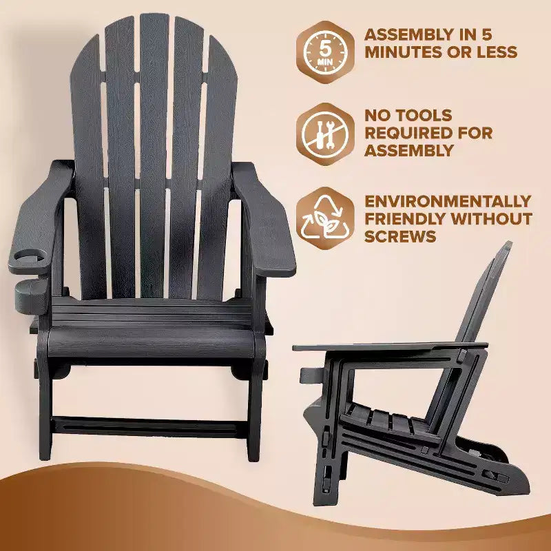 Sedia Adirondack - HDPE Resistente alle Intemperie, Nessun Attrezzo o Ferramenta Richiesto, Assemblaggio in 5 Minuti, Sedie da Patio, Focolare o Giardino, Nero