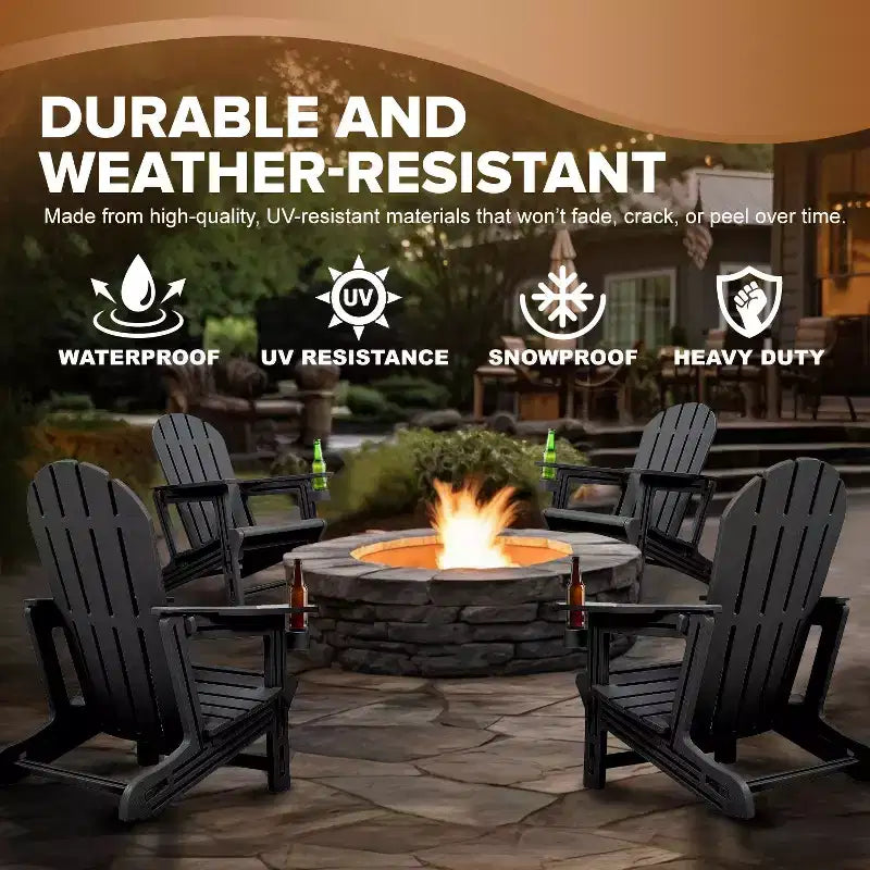 Sedia Adirondack - HDPE Resistente alle Intemperie, Nessun Attrezzo o Ferramenta Richiesto, Assemblaggio in 5 Minuti, Sedie da Patio, Focolare o Giardino, Nero